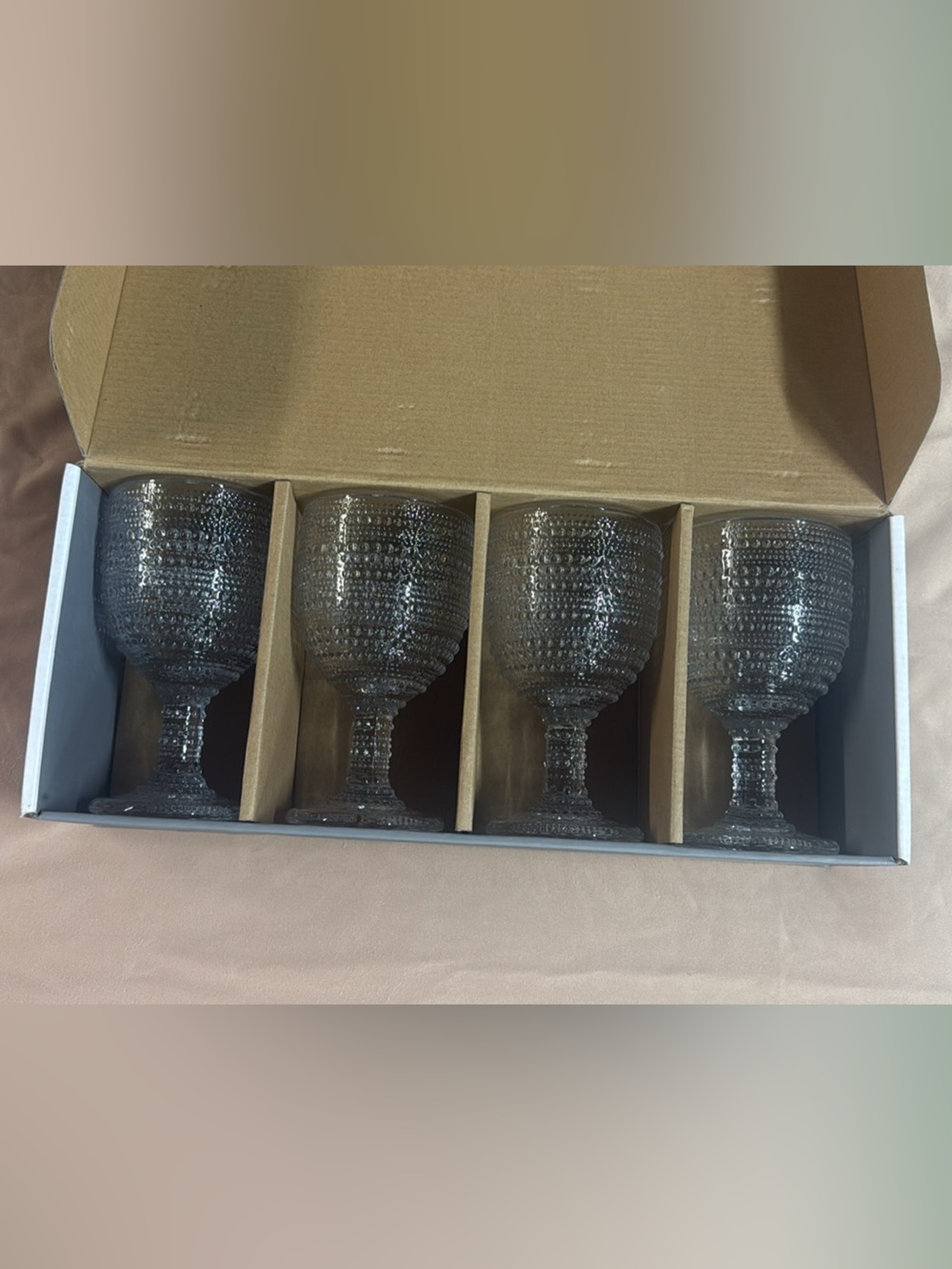 Set of 4 Textured Clear Goblets